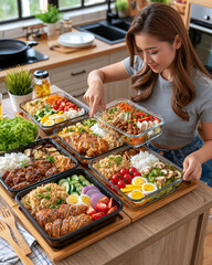 Obraz premium Healthy Homecooked Meal Preparation: Fresh and Delicious Chicken and Vegetable Recipes for Vibrant Dining