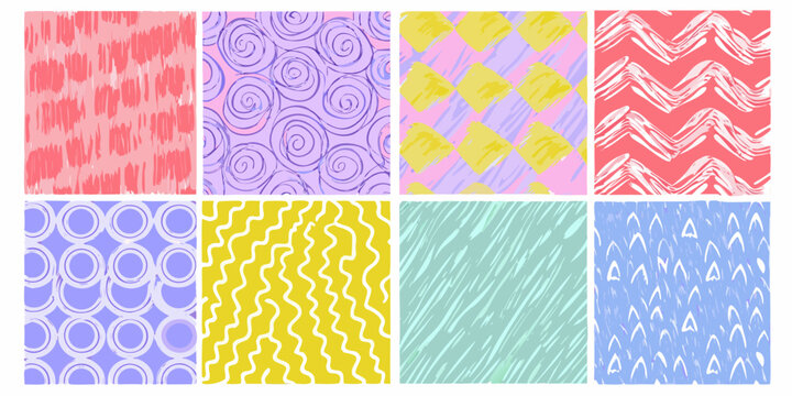 Pastel crayon texture swatch collection with various geometric patterns