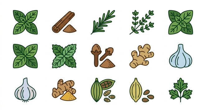 Collection of fresh herbs and spices for cooking and health.