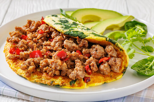 Folded Omelet Stuffed With Ground Beef And Pepper
