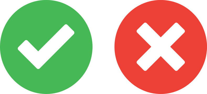 Green check mark and red cross sign icons for true and false or accept and reject options