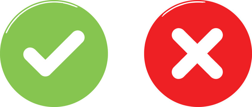 Green check mark and red cross sign icons for true or false choice