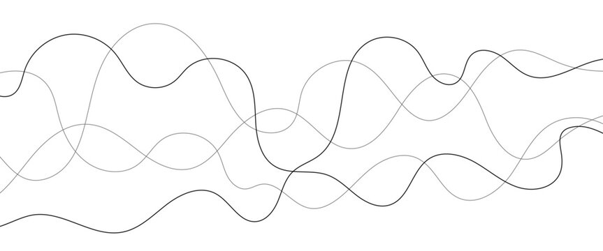 Curved black long lines seamless wave pattern. Thin line wavy abstract vector background. Wavy line horizontal divider wavy pattern. Curve line art striped. Abstract wave elements. Vector illustration
