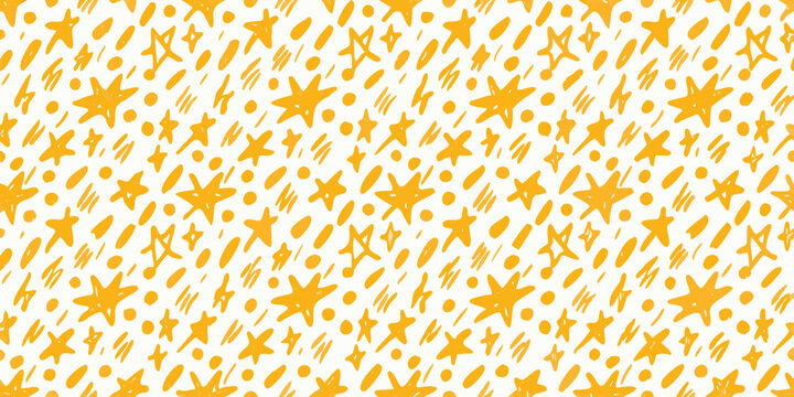 Star and scribble pattern a repeating vector illustration on white background