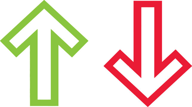 Green up arrow and red down arrow icons representing growth and decline