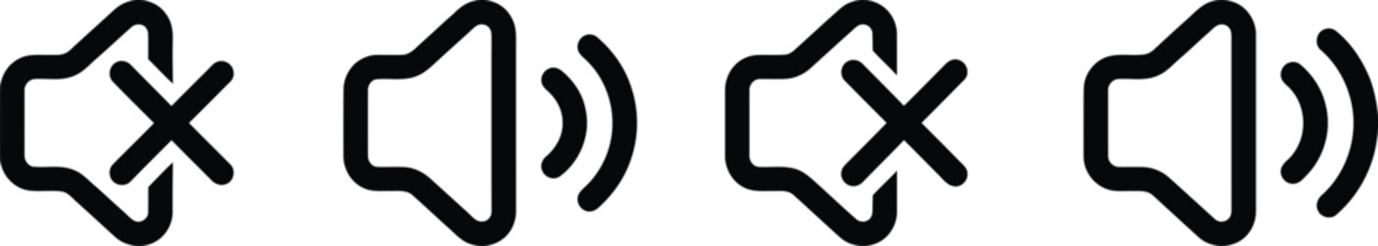 Set of mute and sound volume speaker icons for website and app user interface design