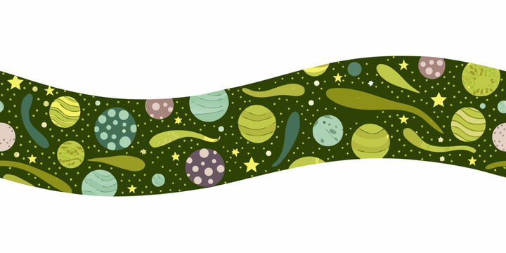 Retro Space Planets And Stars Vector Illustration With Wavy Background