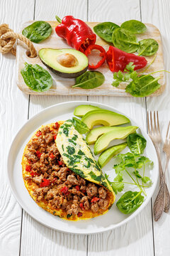 Folded Omelet Stuffed With Ground Beef And Pepper
