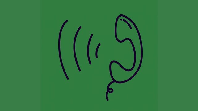 A green screen with drawing of person ' s ear and on it headphone animated chromakey background cartoonish expression illustration depth backgrounds figure composition motion scene