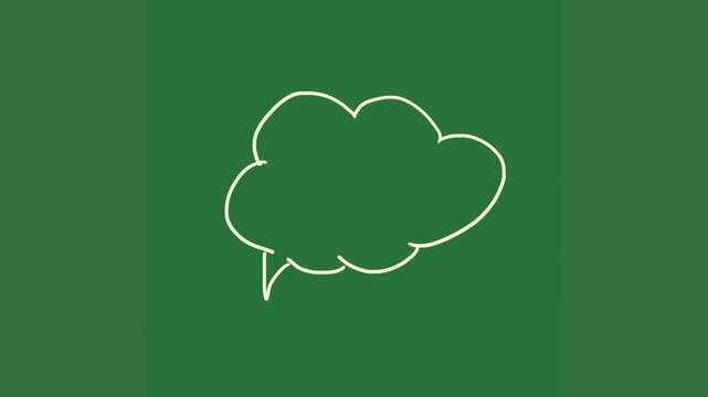 A green background with white speech bubble and outline of cloud green screen animated chromakey background frame layers elements figure depth cartoonish creative emotion movement style