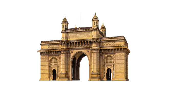 Gateway of india monument in mumbai city as a historic stone architectural landmark building design isolated on transparent background