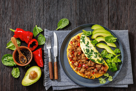 Folded Omelet Stuffed With Ground Beef And Pepper