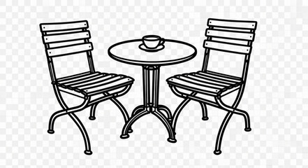 Outdoor cafe table with chairs and coffee cup sketch. © Mbah