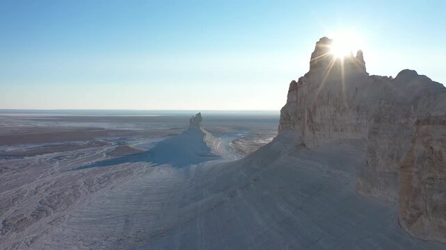Aerial view of bozzhira tract at sunset in kazakhstan