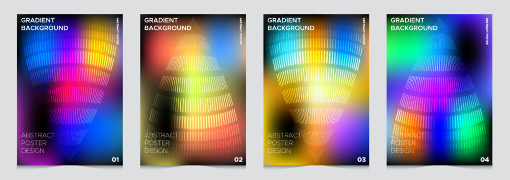 Futuristic Neon Tunnel Background Set with Colorful Light Grids and Digital Glow Effects