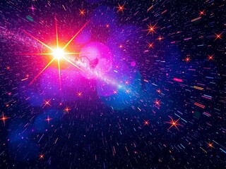 Fototapeta premium Vibrant colored stars with sparkly trails and intricate details, twinkling, magical