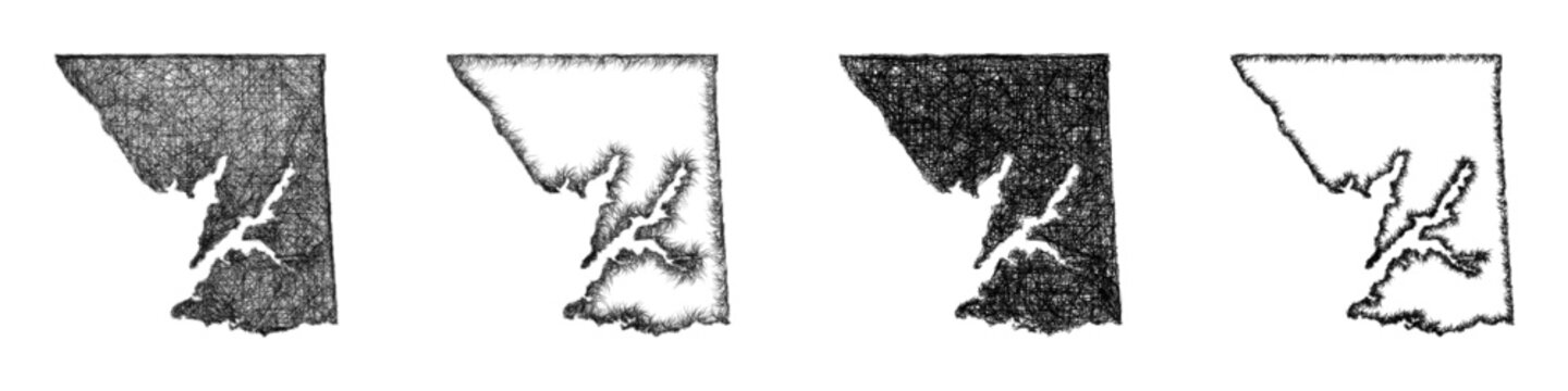 Monochrome sketch Cecil County (Maryland) outline map design set
