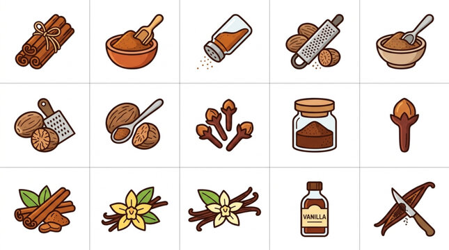 Collection of Spices and Baking Ingredients Assortment.