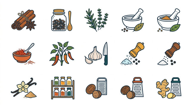 Collection of Spices and Herbs for Cooking and Seasoning.