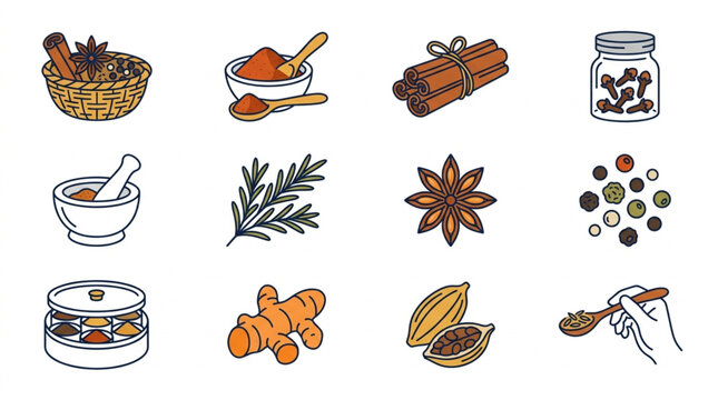 Collection of Spices and Herbs for Cooking and Seasoning.