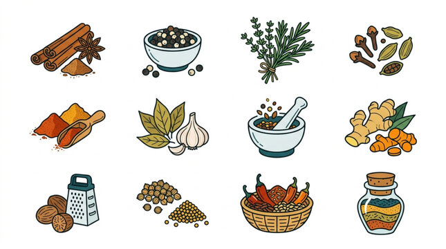 Collection of Spices and Herbs for Cooking and Seasoning.