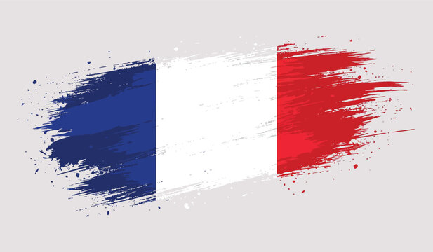 France flag in abstract grunge brush stroke style isolated on black background
