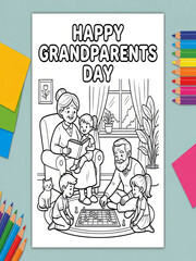 Obraz premium Grandparents reading to grandchildren on couch