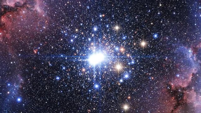 Deep space view of a bright star cluster glowing in a colorful galaxy