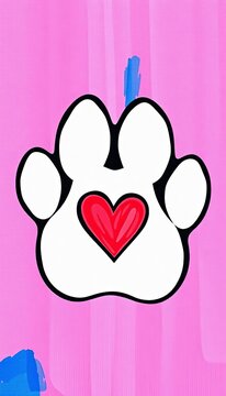 Paw print with heart illustration symbolizing love and loyalty, endearing, romantic