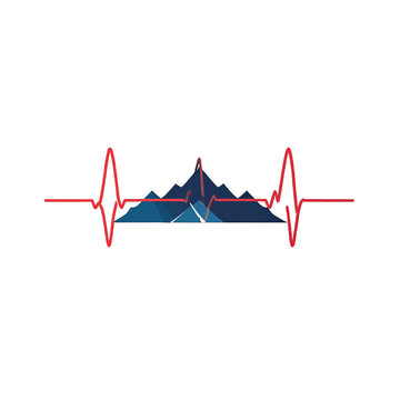 Heartbeat line over mountain range graphic