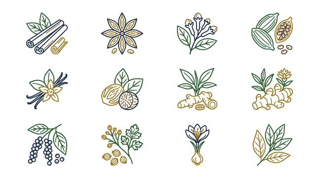 Collection of Hand Drawn Spices and Herbs Illustrations.