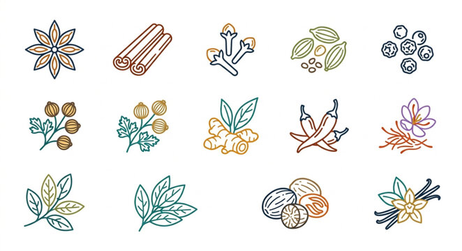 Collection of Hand Drawn Spice Illustrations Isolated on White.