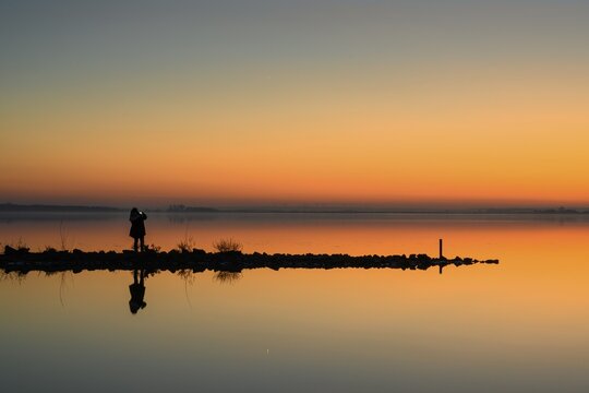Sunset at Lake D&uuml;mmer, lake, silence, vastness, night, mysterious, Lembruch, Lower Saxony, Germany