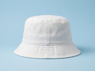 A white bucket hat mockup is shown on a blue background © monsta