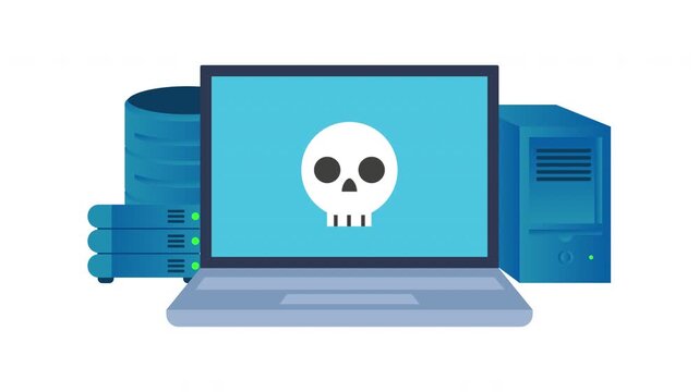 Cyber Attack Animation with Infected Computer Server and Malware Threat Concept