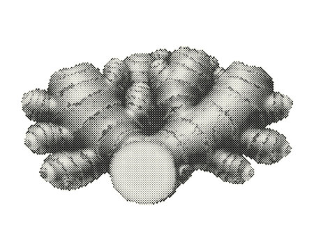 Cluster of retro halftone metallic bolts with circle dot pattern texture isolated on white background