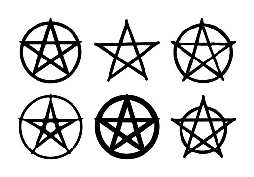 Black pentagram and star symbols set - Six stylish black pentagram and star symbols arranged neatly for religious, mystical, or decorative use.