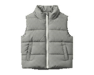 Retro halftone circle dots pattern puffer vest clothing vector illustration isolated on white background © Scenic Vault 