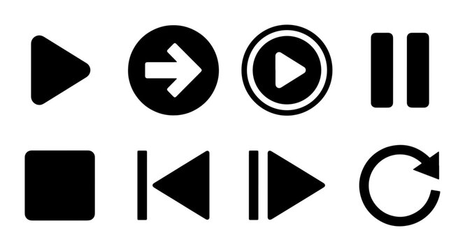 Vector Media Player Icons Set: Play, Pause, Stop, Rewind, Fast Forward, Repeat, Next, Previous Buttons