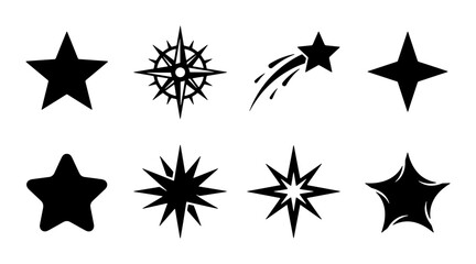 Obraz premium Diverse Star Icons Collection, Celestial Symbols Set, Cosmic Navigation Elements, Graphic Design Assets