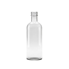 Naklejka premium A clear glass bottle with a narrow neck and a ribbed thread top against a pure white background