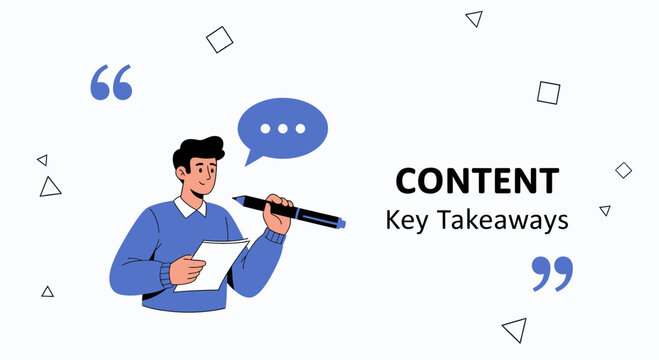 Content Creation and Key Takeaways - Vector Illustration of a Person Writing and Thinking