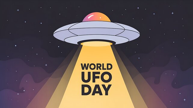 Ufo spaceship flying in the night sky for world ufo day