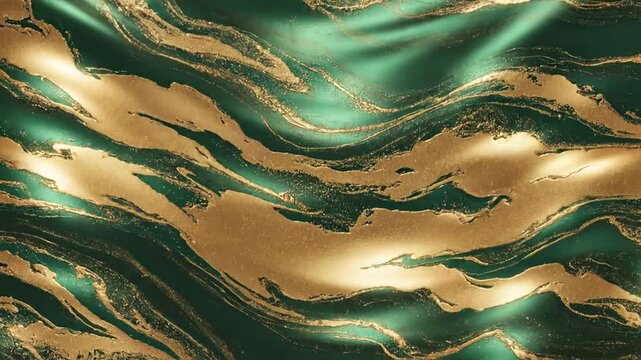 Abstract Liquid Gold and Green Marble Motion Background for Design