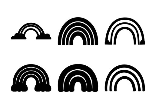 Set of colorful rainbow arches and half circles icons - A clean collection of stylish rainbow arches and half circles in black and white, perfect for modern designs and illustrations.