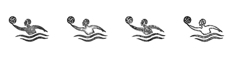 Fototapeta premium Black and white sketch water polo logo design set