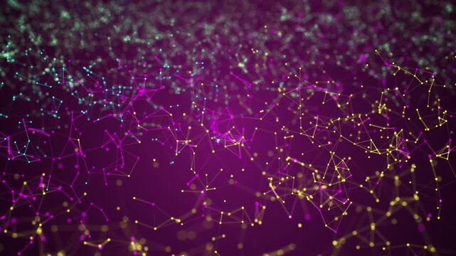 Plexus dof cosmic space lines dots seamless Technology abstract loop background Sci Fi .purple pink
