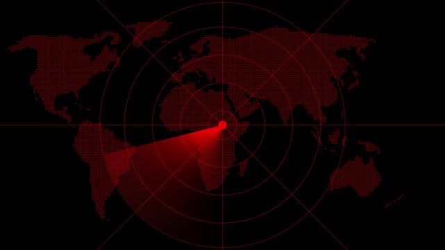 Radar screen showing scan results, multiple targets detected. Abstract radar screen digital interface. Futuristic radar screen interface with cyan digital grid and scanning beam. Scanning navigation