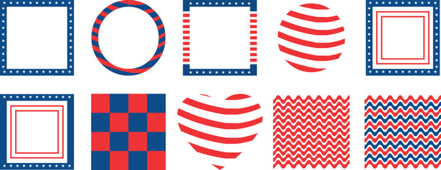 Patriotic frame and pattern designs with usa flag for independence day celebration  isolated on transparent background © srvectrold