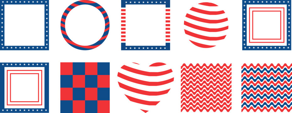 Patriotic frame and pattern designs with usa flag for independence day celebration  isolated on transparent background